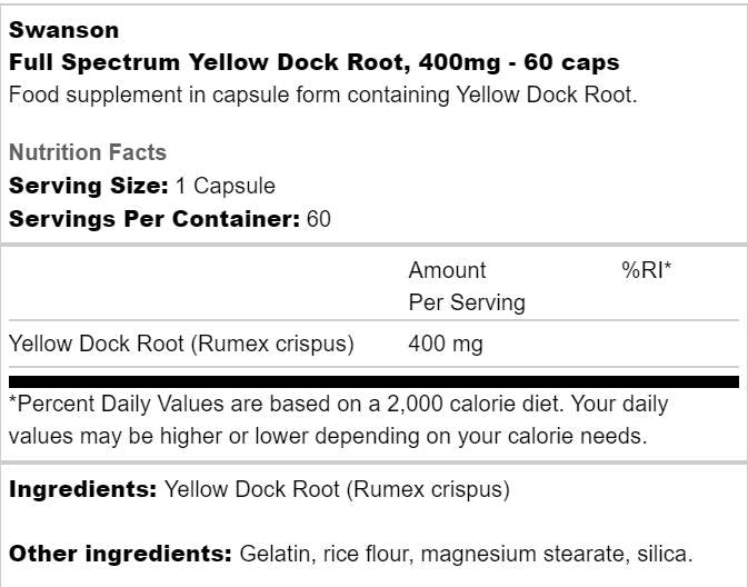Full Spectrum Yellow Dock Root 400 mg 60 kapsula