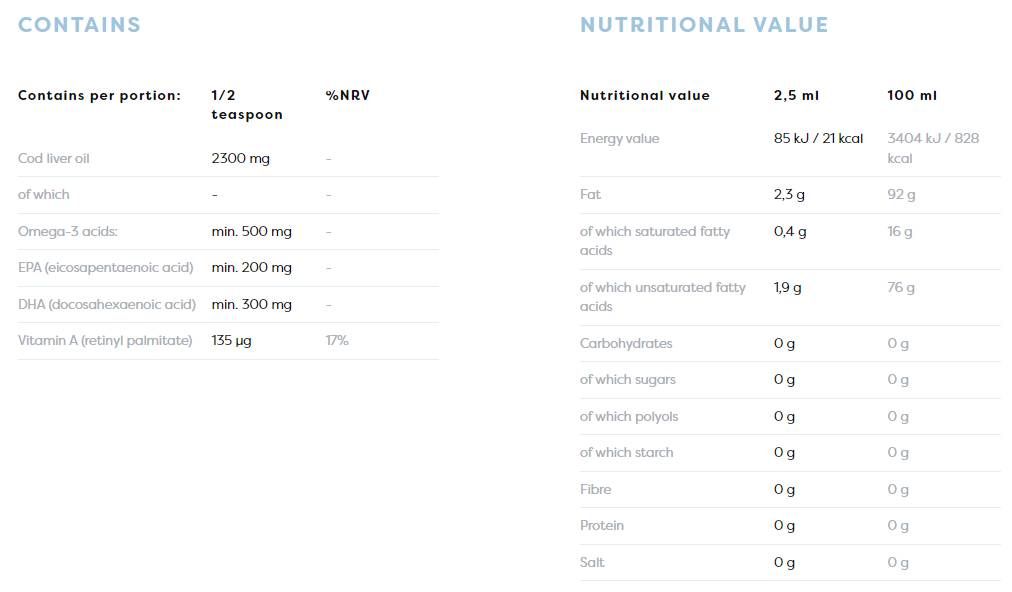 Norveška ulje jetre bakalara djeca | Tekuća omega s okusom limuna - 250 ml