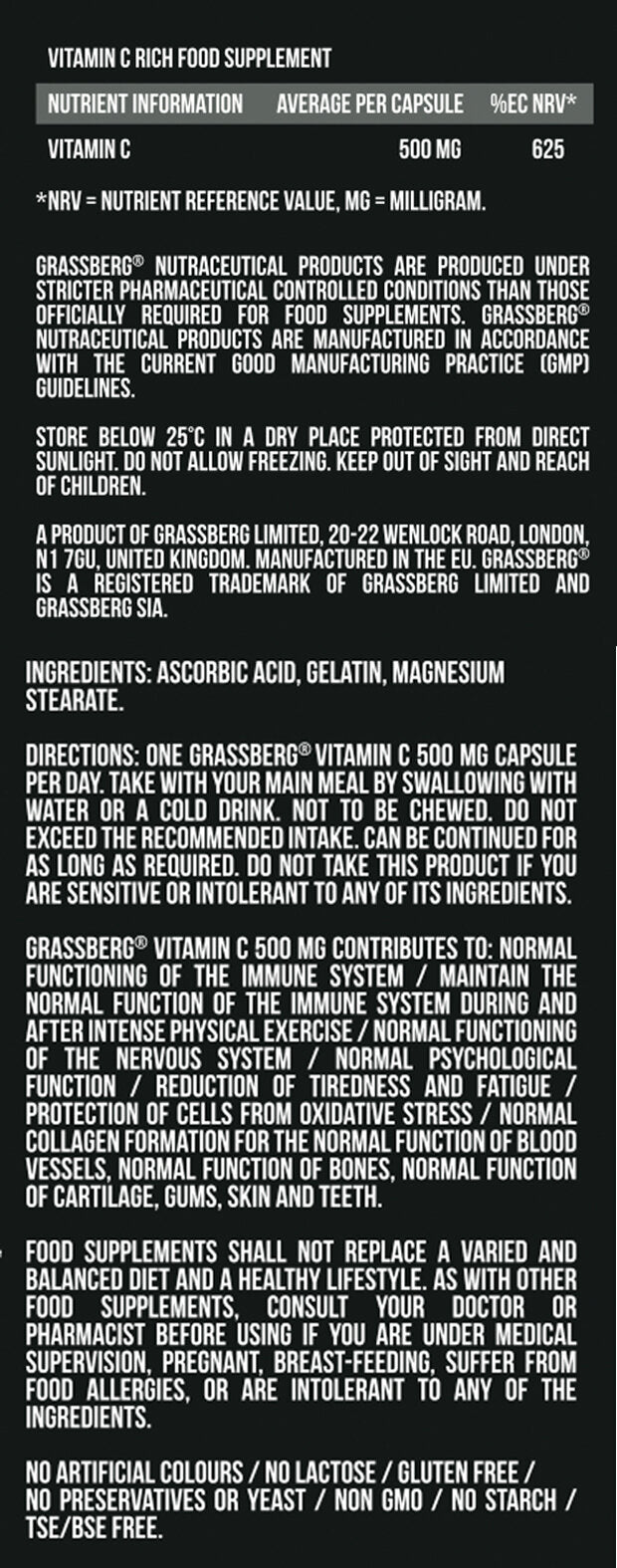 GRASSBERG Vitamin C 500 mg/60 kap