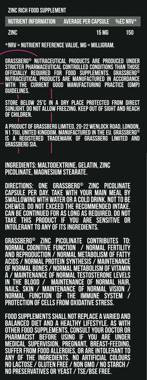 GRASSBERG cink pikolinat 15 mg - visoka apsorpcija 60 kapsula