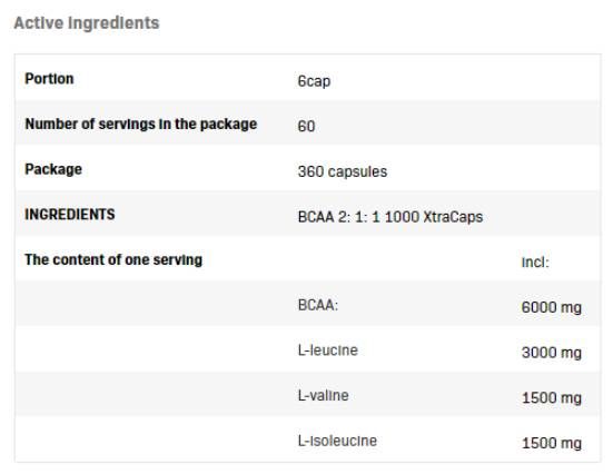 BCAA 2: 1: 1 1000 XTRACAPS - 180 kapsula