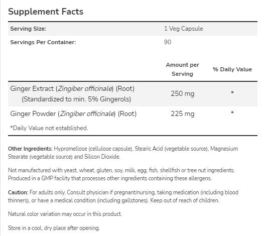 Ekstrakt korijena đumbira 250 mg - 90 kapsula
