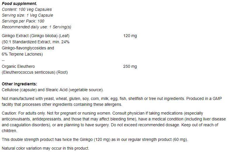 Ginkgo Biloba 120 mg/Double Strength - 200 kapsula