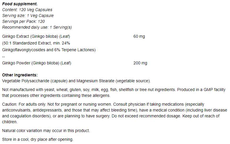 Ginkgo Biloba 60 mg - 60 kapsula