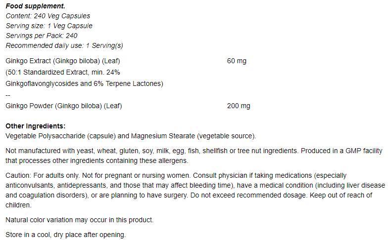 Ginkgo Biloba 60 mg - 60 kapsula