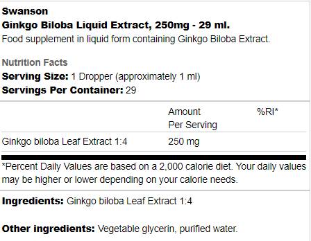Ginkgo biloba tekući ekstrakt 250 mg - 29 ml