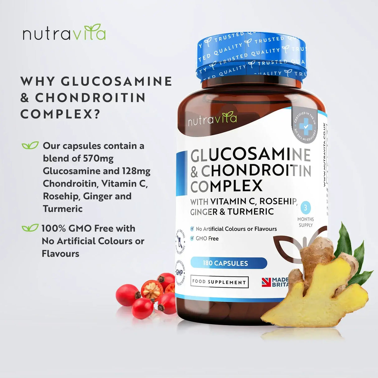 Glukozamin hondroitin /180 kapsula, 90 dana/ s kurkumom, đumbirom & Vitamin C <tc>Nutravita</tc>