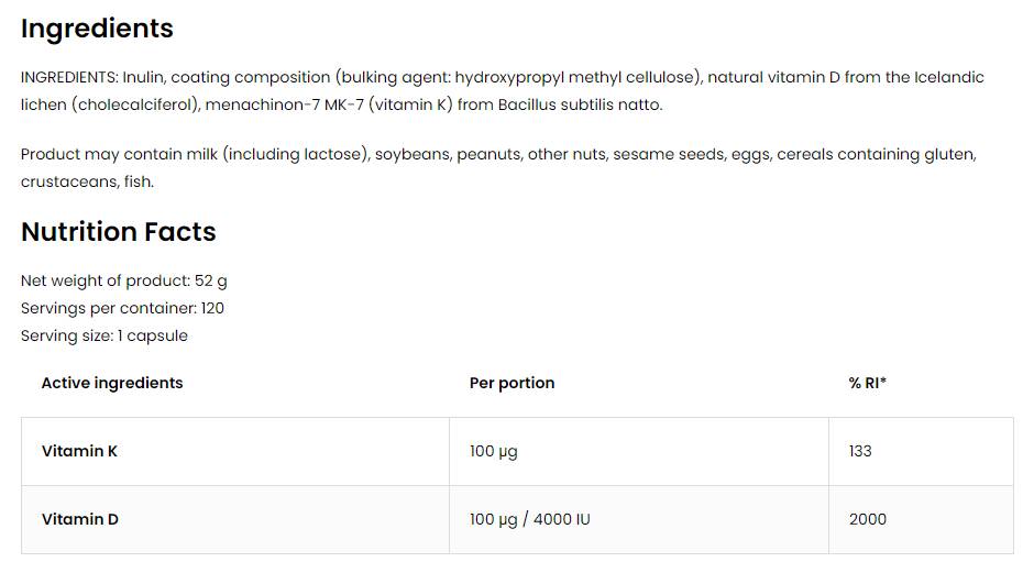 Vitamin D3 4000 + K2 | Vege Caps 120 kapsula