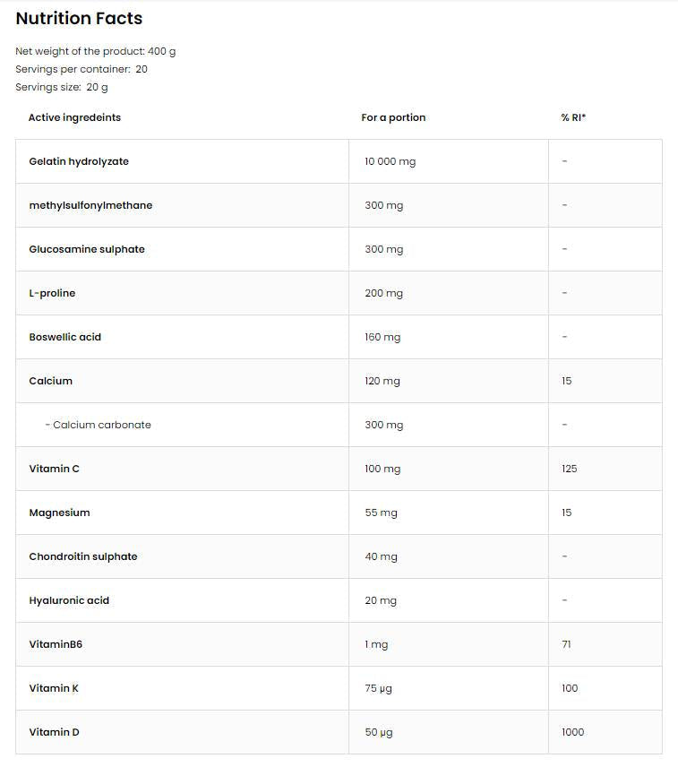 Flex Regen | Kolagen + glukozamin, hondroitin, MSM, hijaluronska kiselina 400 grama