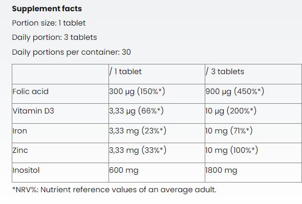 Inozitol + folna kiselina za žene - 90 tableta