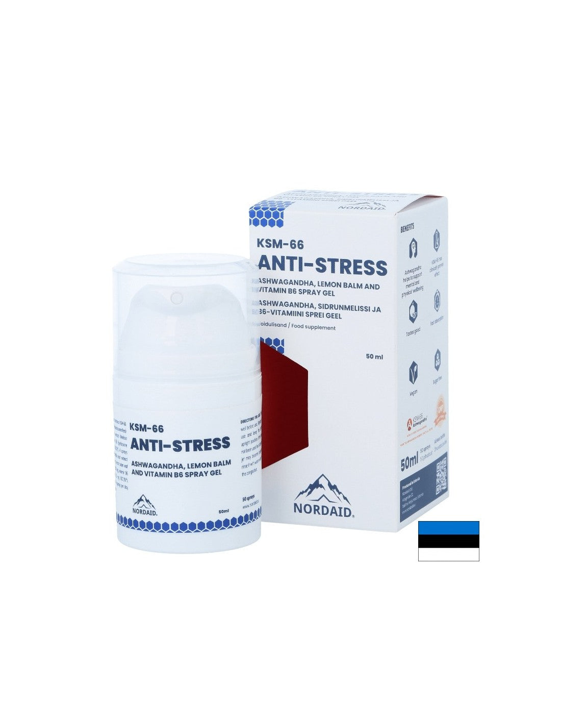 Ashwagandha KSM-66, matičnjak i vitamin B6 - Za tjeskobu, loše raspoloženje i umor, Sprej-gel za usta, 50 ml