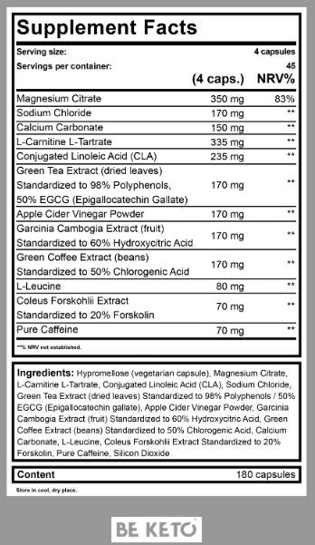 Keto Burn + Kofein - 180 kapsula