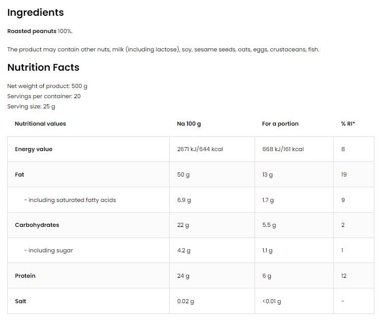 100% prašak od kikirikijevog maslaca 500 grama