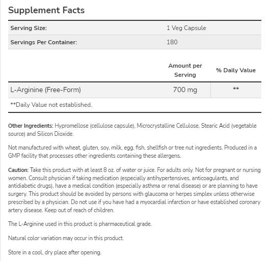 L-Arginin 700 mg - 180 kapsula