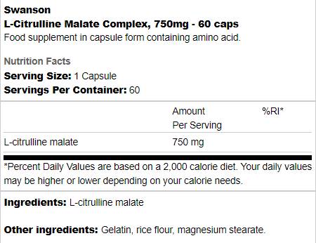 L-citrulin malat kompleks 750 mg 60 kapsula