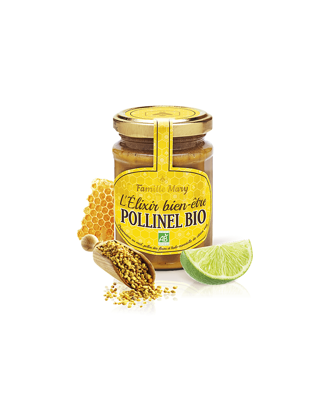 L'Elixir bien-être Pollinel BIO/ Organski cvjetni med s pčelinjim polenom i eteričnim uljem limete, 230 g Famille Mary