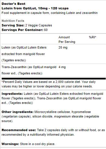 Lutein 10 mg | Od OptiLuta - 120 kapsula