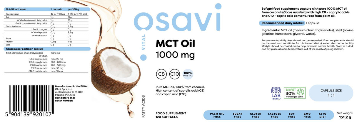 MCT ulje 1000 mg | C8 + C10 - 120 mekih gelova