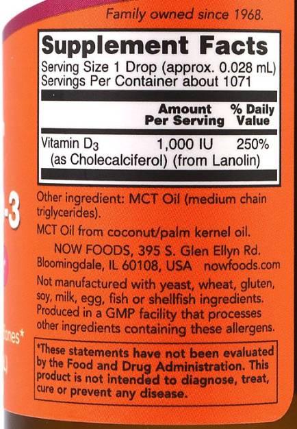 Tekući vitamin D -3 / Dodatna čvrstoća / 1000 IU po kapljici - 30 ml