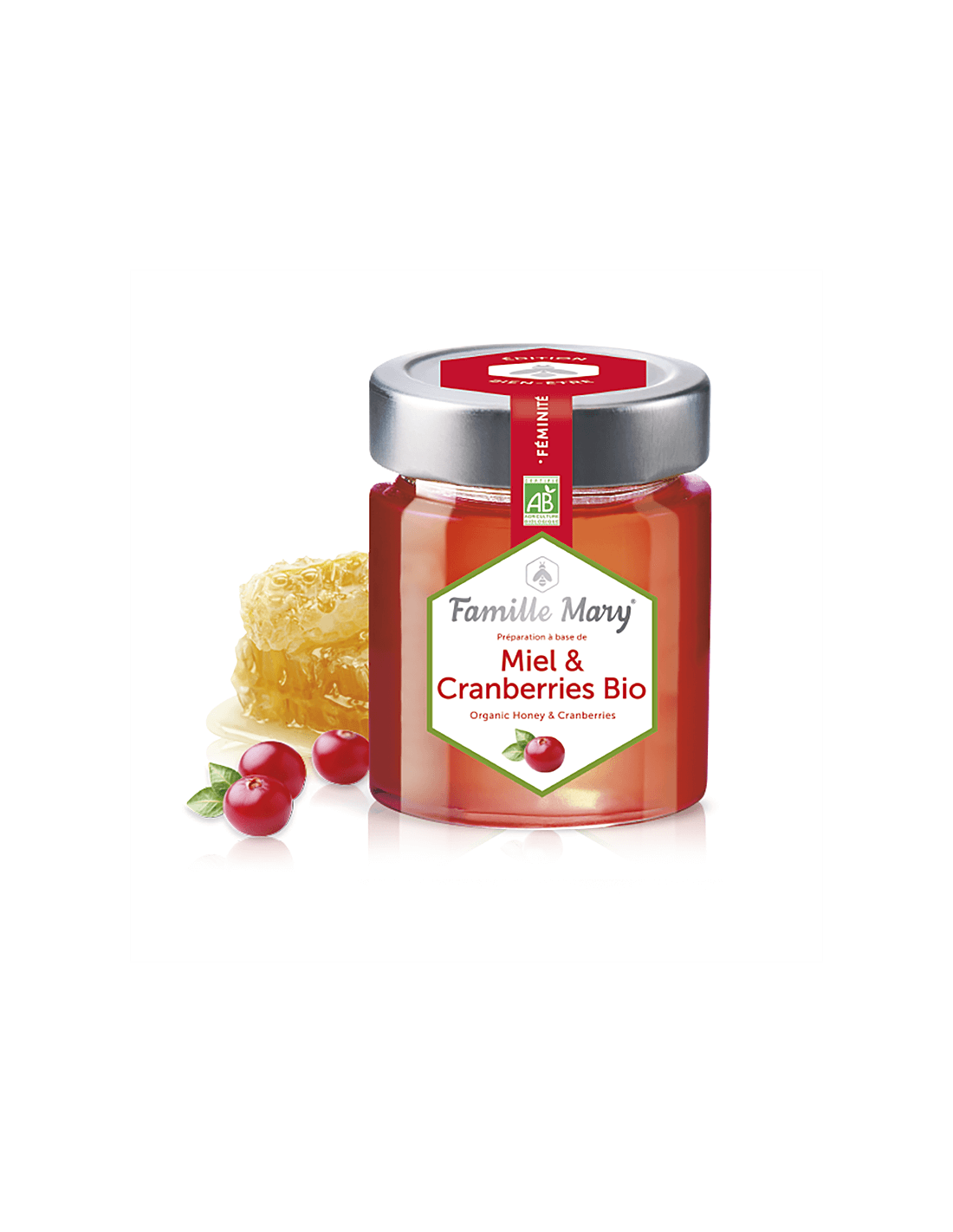 Miel i brusnice Bio/Bio bagremov med + brusnice, 170 g Famille Mary