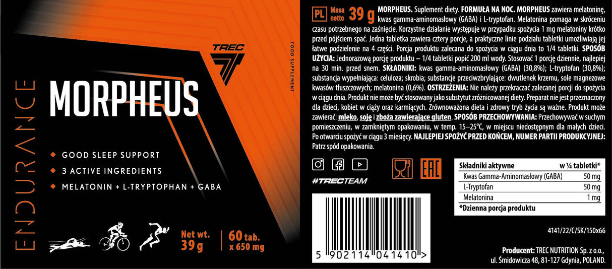 Morpheus Endurance | Podrška za laku noć s melatoninom i L-triptofanom & Gaba - 60 tableta