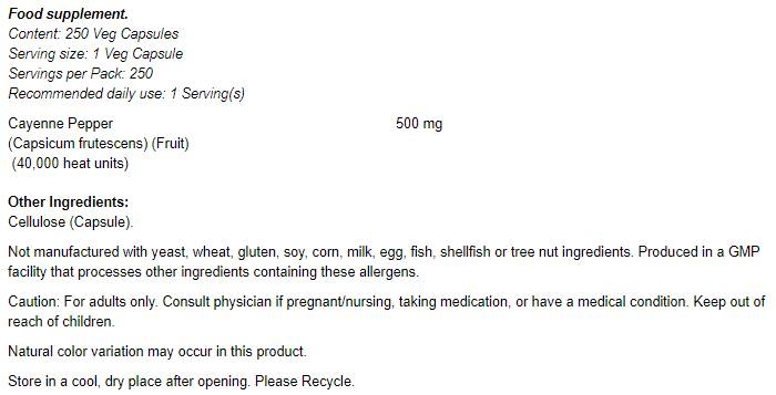 Cayenne 500 mg - 100 kapsula