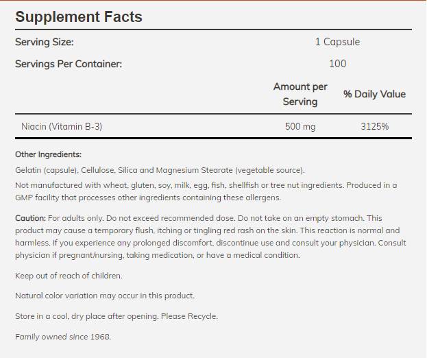 Niacin 500 mg - 100 kapsula