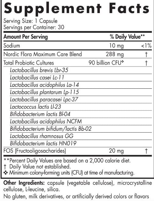 Nordic Flora Probiotic Maximum Care | 90 milijardi aktivnih stanica - 30 kapsula