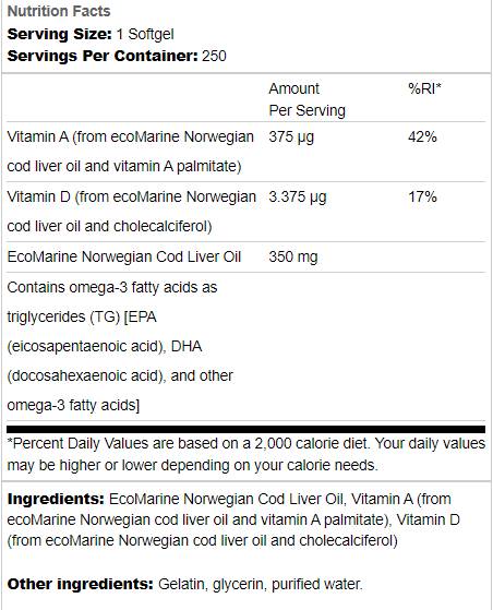 Norveško ulje jetre bakalara 350 mg 250 gel kapsula