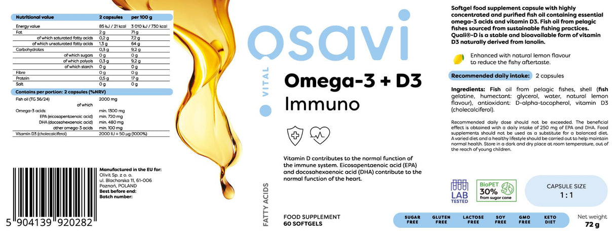 Omega-3 + D3 Immuno - 120 gel kapsula