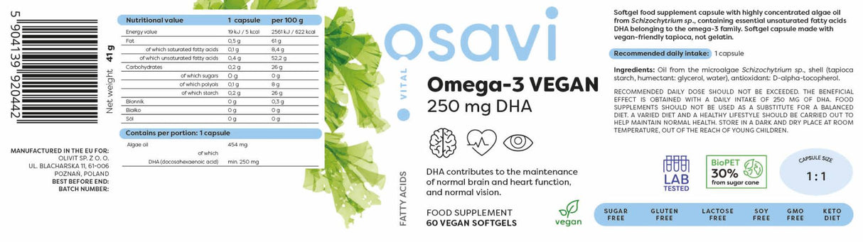 Omega-3 Vegan | 250 mg DHA - 60 mekih gelova
