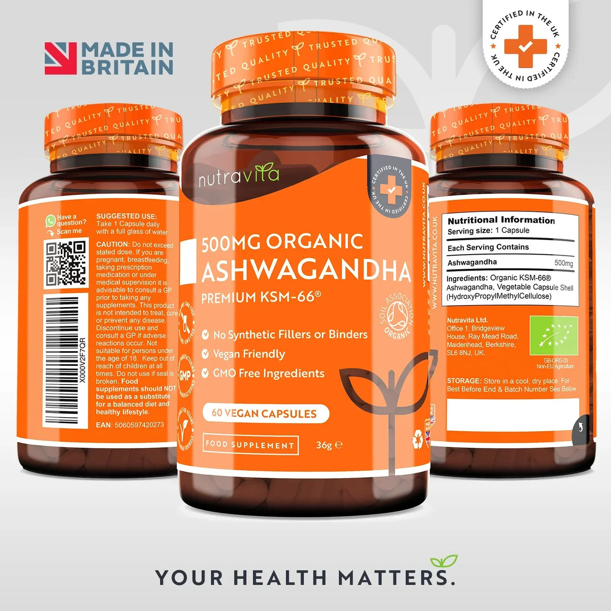 Organska Ashwagandha KSM 66 - Bio Ashwagandha 500 mg 60 veganskih kapsula