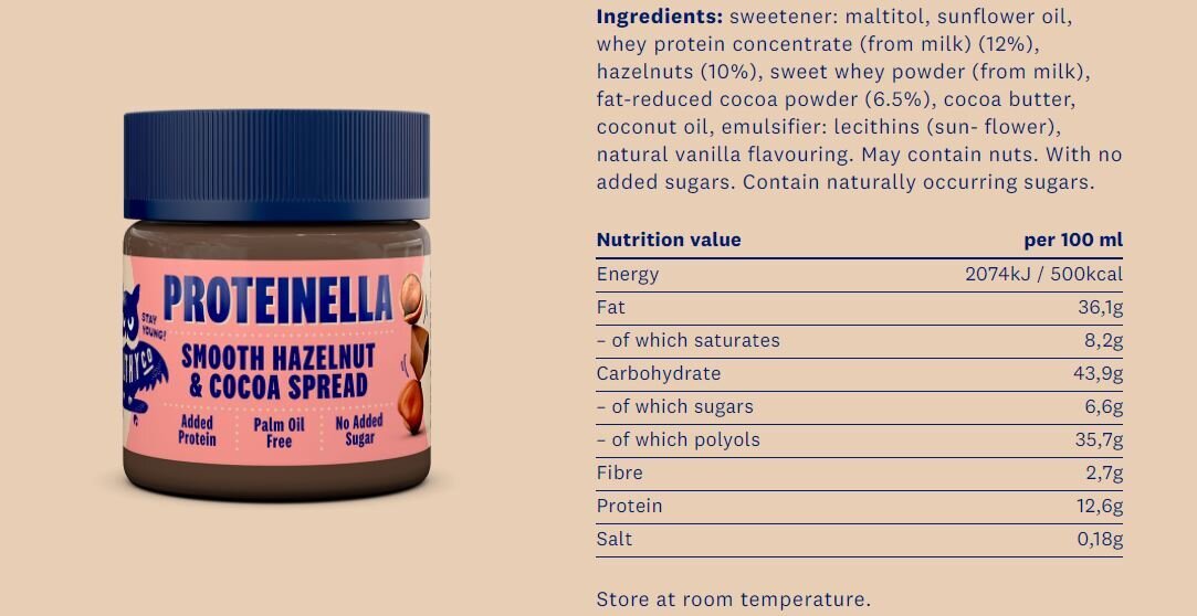 Proteinella lješnjak i kakao 200 g - tekuća čokolada bez dodanog šećera i bez palminog ulja
