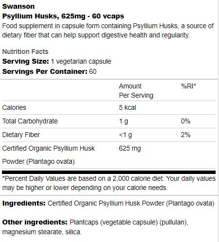 Psyllium Husks 625 mg 60 kapsula