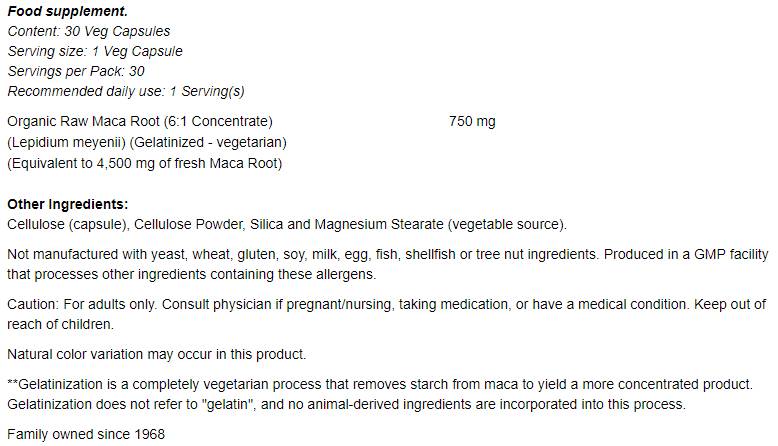 Sirova MACA 6:1 koncentrat 750 mg - 30 kapsula