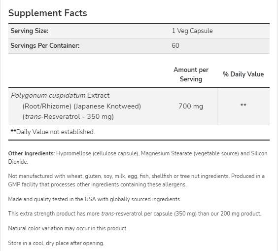 Resveratrol 350 mg | Extra Strength - 60 kapsula