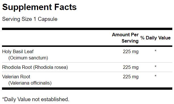 Rhodiola Holy Basil Valerian Stress Complex - 180 kapsula