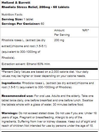 Rhodiola za ublažavanje stresa 200 mg - 60 tableta