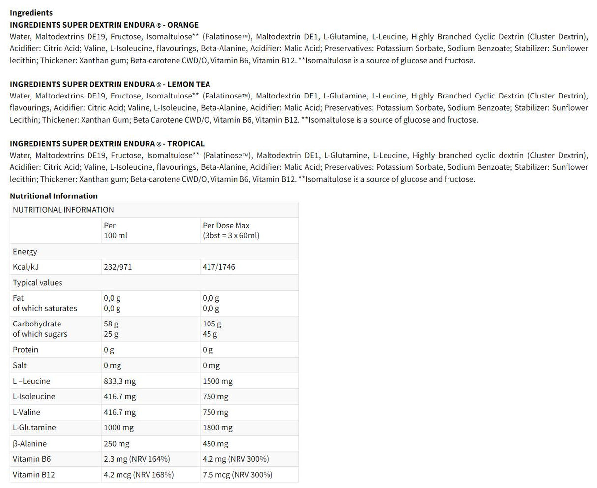 SUPER DEXTRIN ENDURA | Dekstrin, beta-alanin & BCAA gelovi - 15 x 60 ml