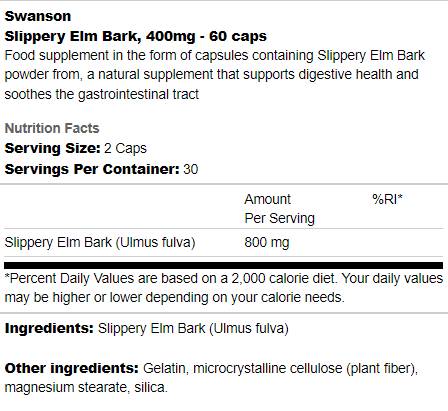 Slippery Elm Bark 400 mg 60 kapsula