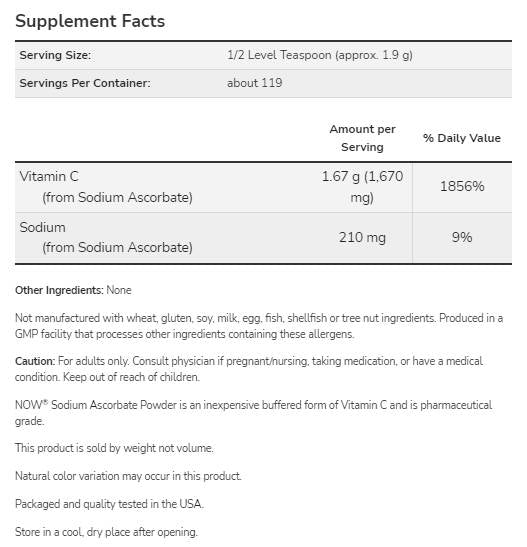 Natrijev askorbat u prahu | Čisti, puferirani vitamin C - 227 grama