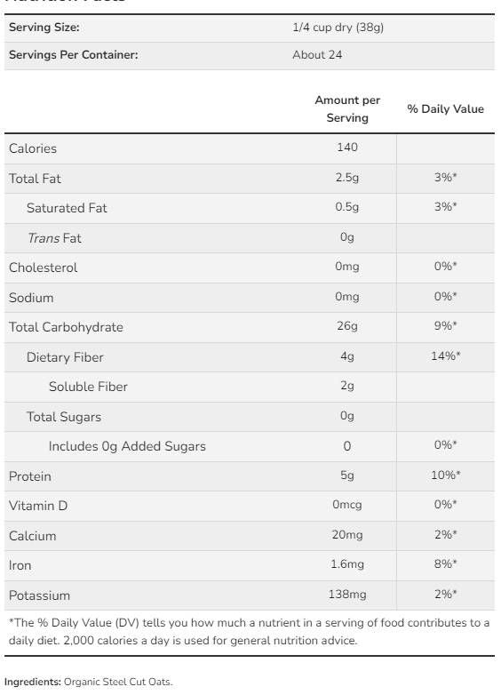 Steel Cut Oats Organic - 907 grama