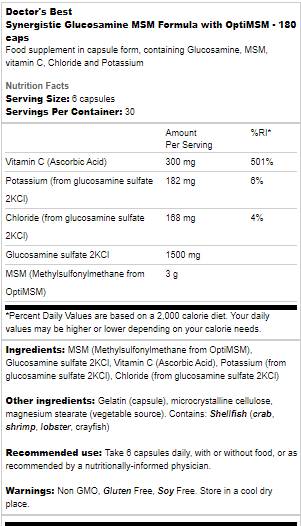 Sinergistička glukozamin MSM formula | S OptiMSM - 180 kapsula