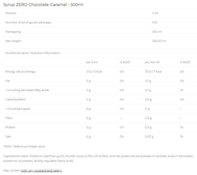 Sirup Zero - Čokoladni karamel - 500 ml