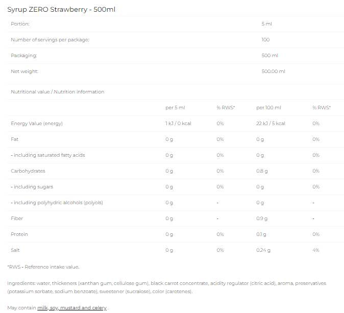 Sirup Zero - Jagoda - 500 ml
