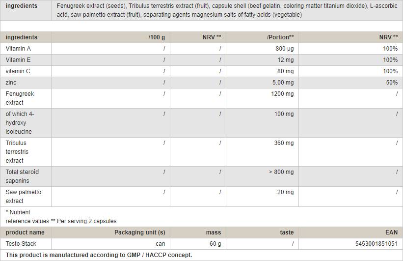 Testo Stack - 60 kapsula