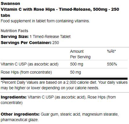 Vitamin C s vremenskim otpuštanjem 500 mg | Sa šipkom 250 tableta