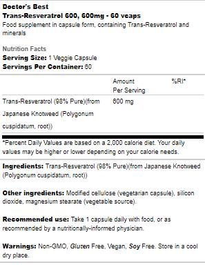 Trans-resveratrol 600 mg - 60 kapsula