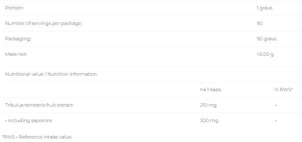 Tribulus Terrestris 210 mg - 90 kapsula