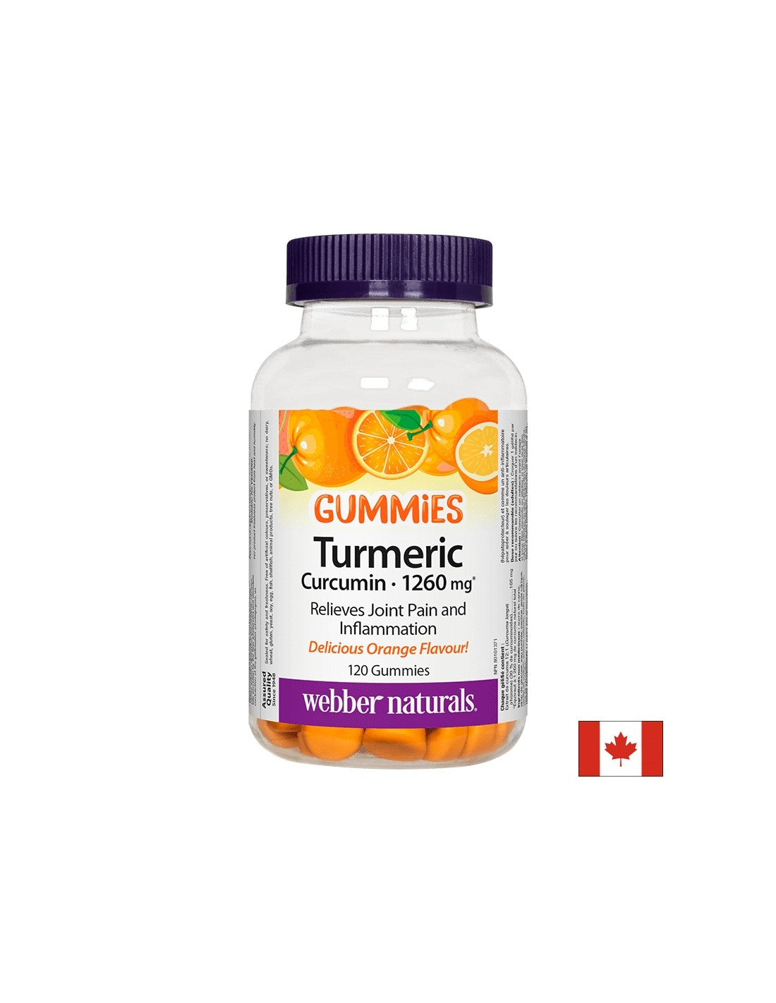 Gumeni bomboni s kurkumom i kurkuminom/Kurkuma, 120 žele tableta s okusom naranče <tc>Webber Naturals</tc>